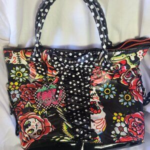 NWT Iron Fist Hooters Polka Dot Sugar Skull Print Rockabilly Corset Vegan Handba